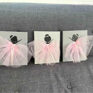 Set of Three Ballerina Canvas Art with Pink Tulle